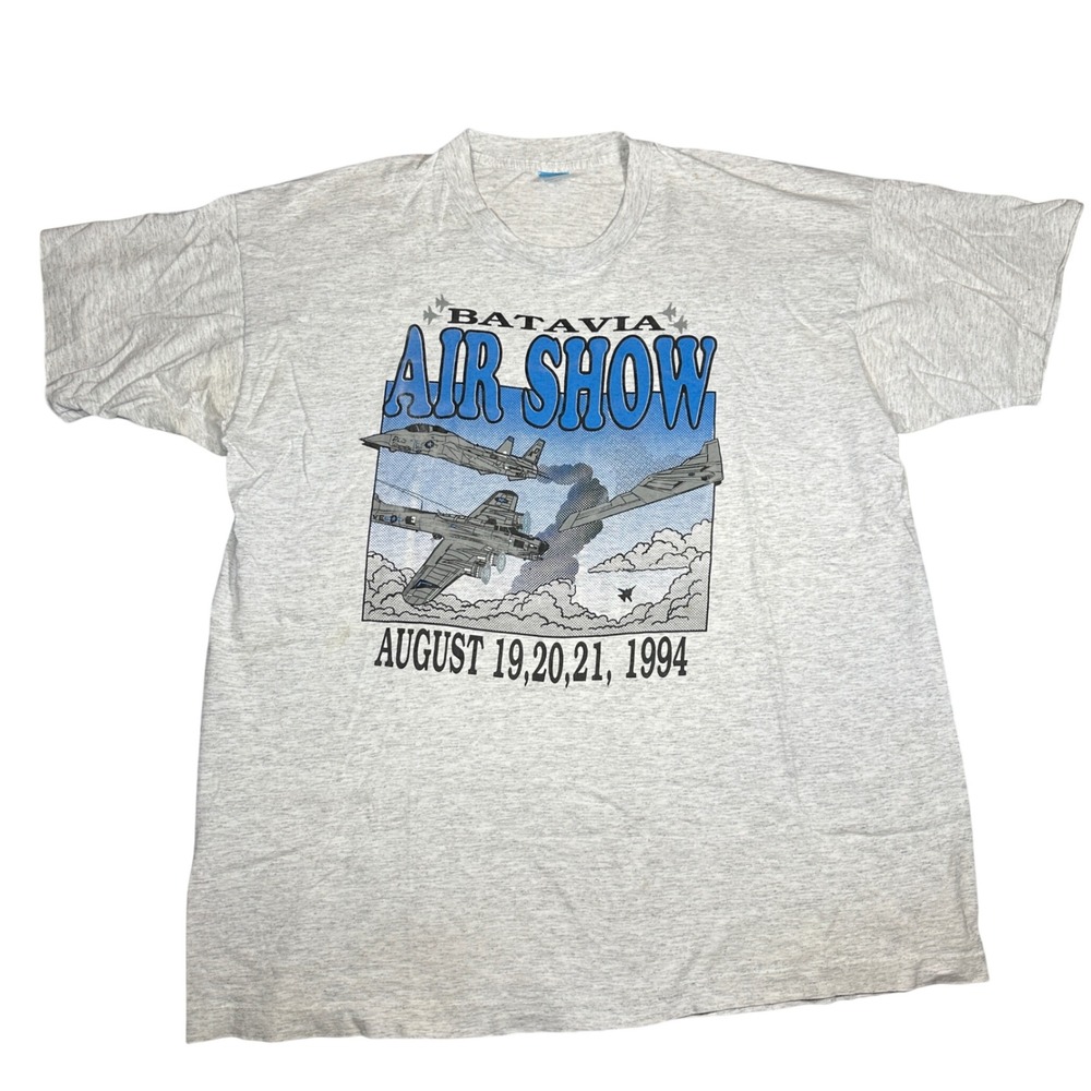 Vintage 1994 Batavia Air Show T Shirt XXL Fruit of the Loom Gray Single Stitch